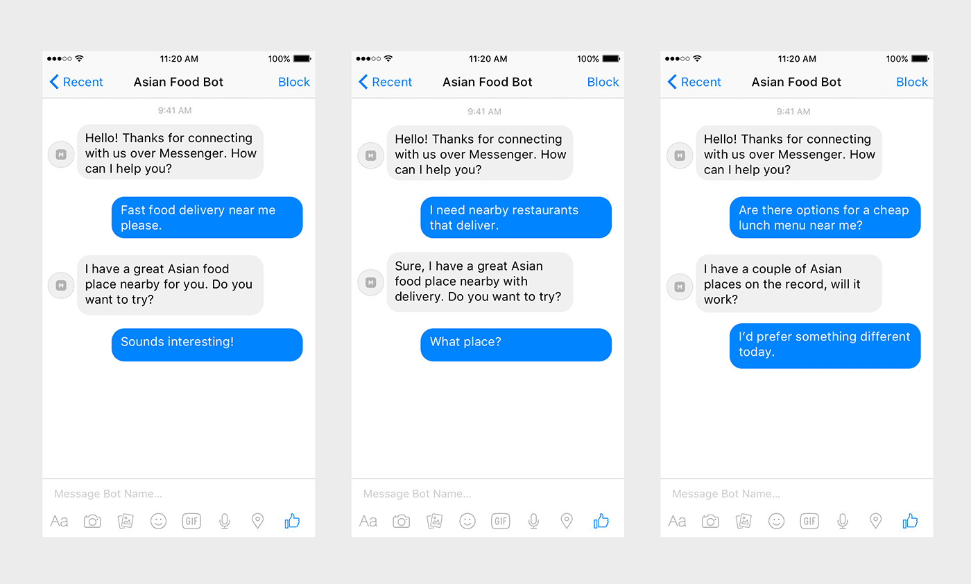 Examples of dialogues with a conversational bot