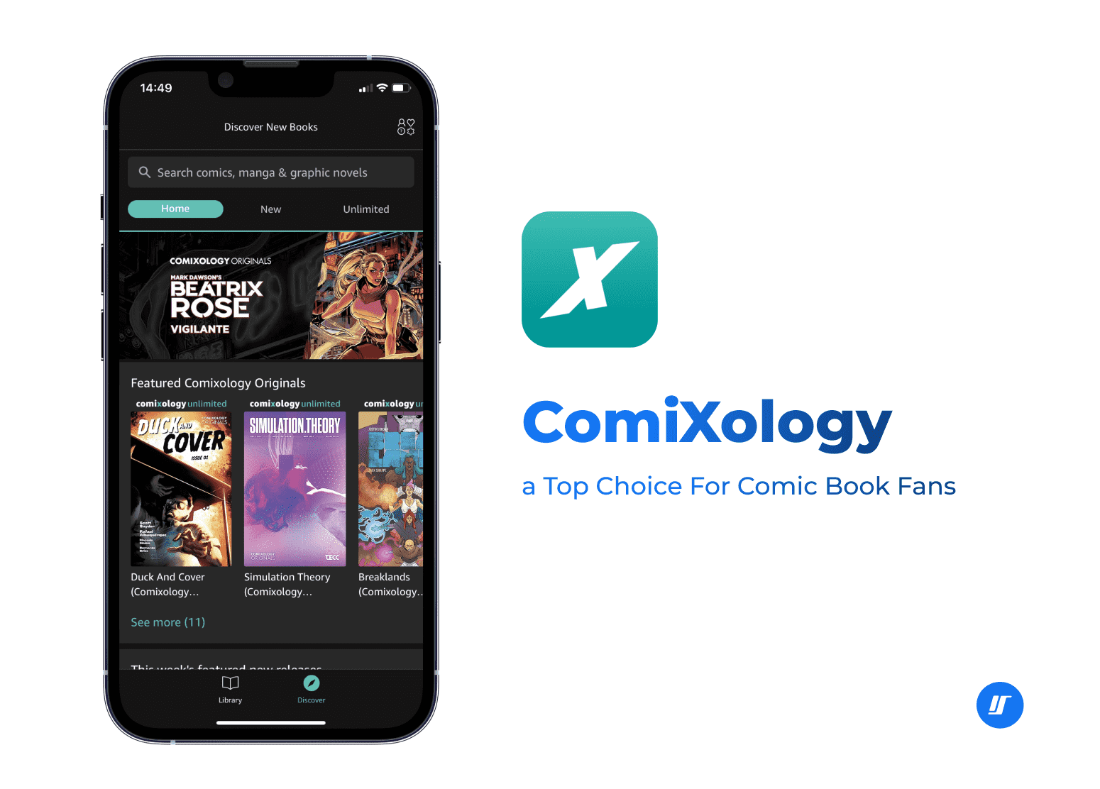 ComiXology app screenshot on the iPhone screen