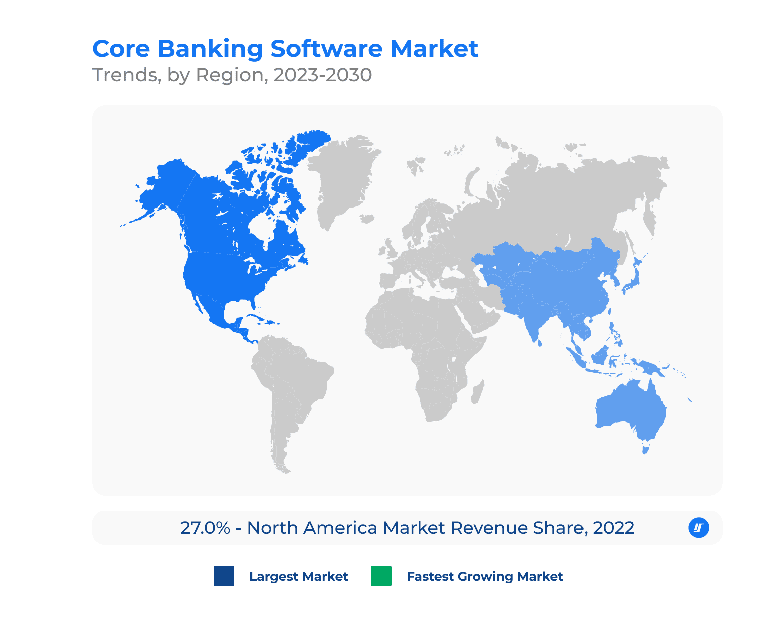 Infographic of the сore banking software market trends by region, 2023-2030