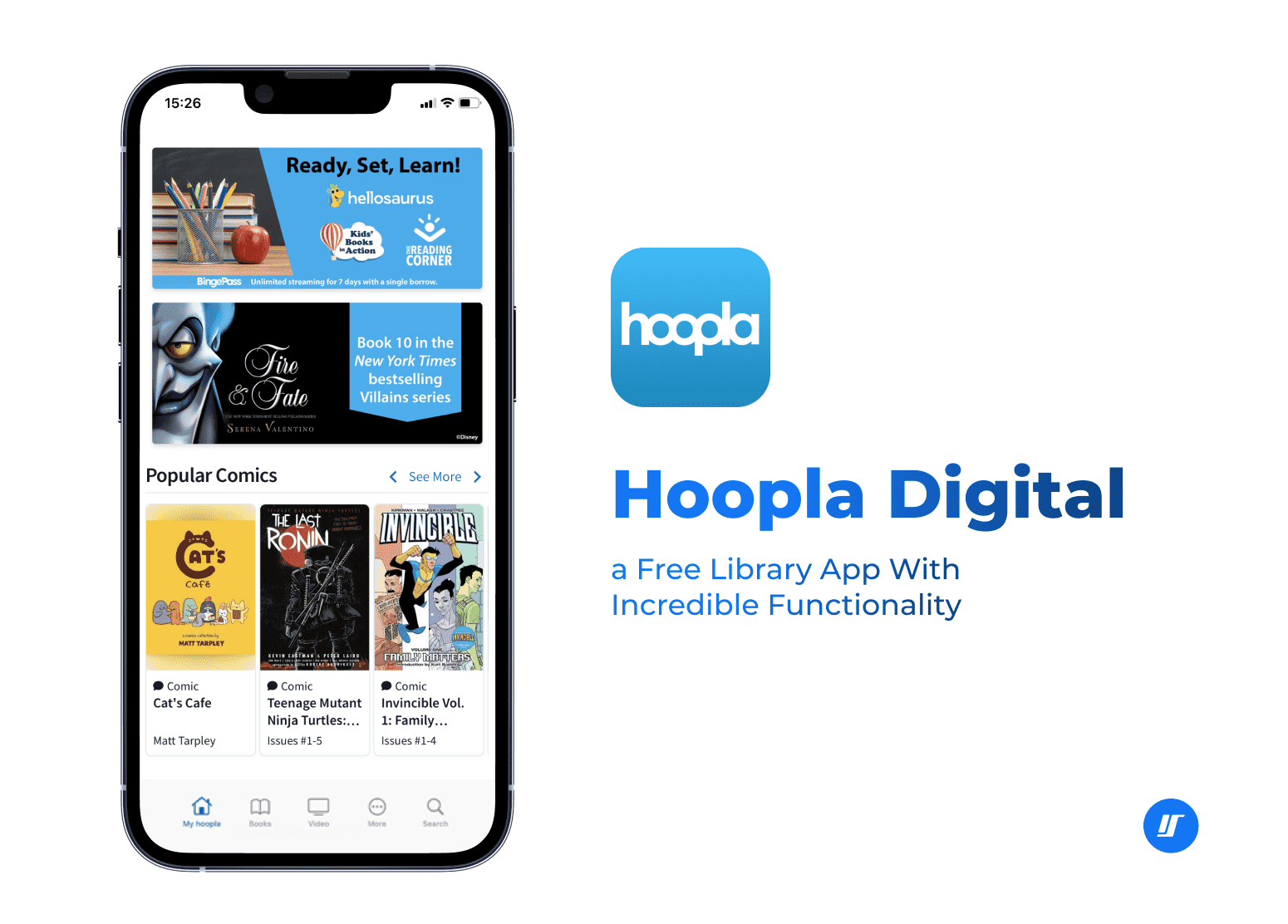 Hoopla Digital app screenshot on the iPhone screen