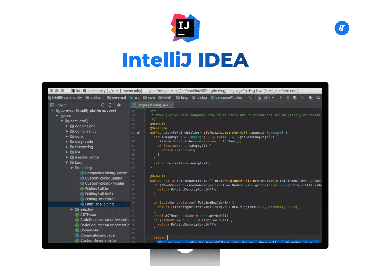 IntelliJ IDEA logo with a screenshot of its integrated development environment