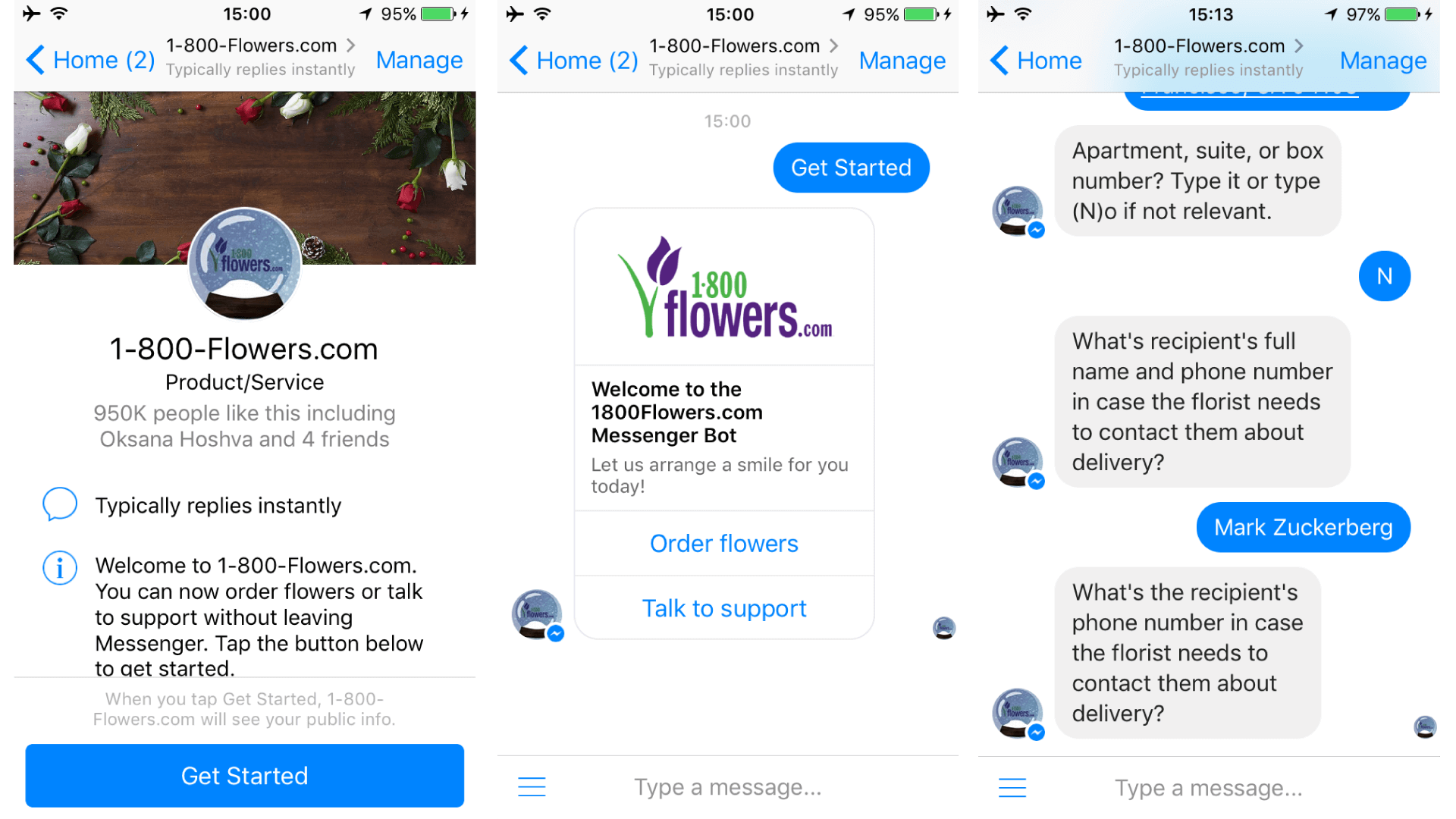Interacting with 1-800-Flowers.com chatbot