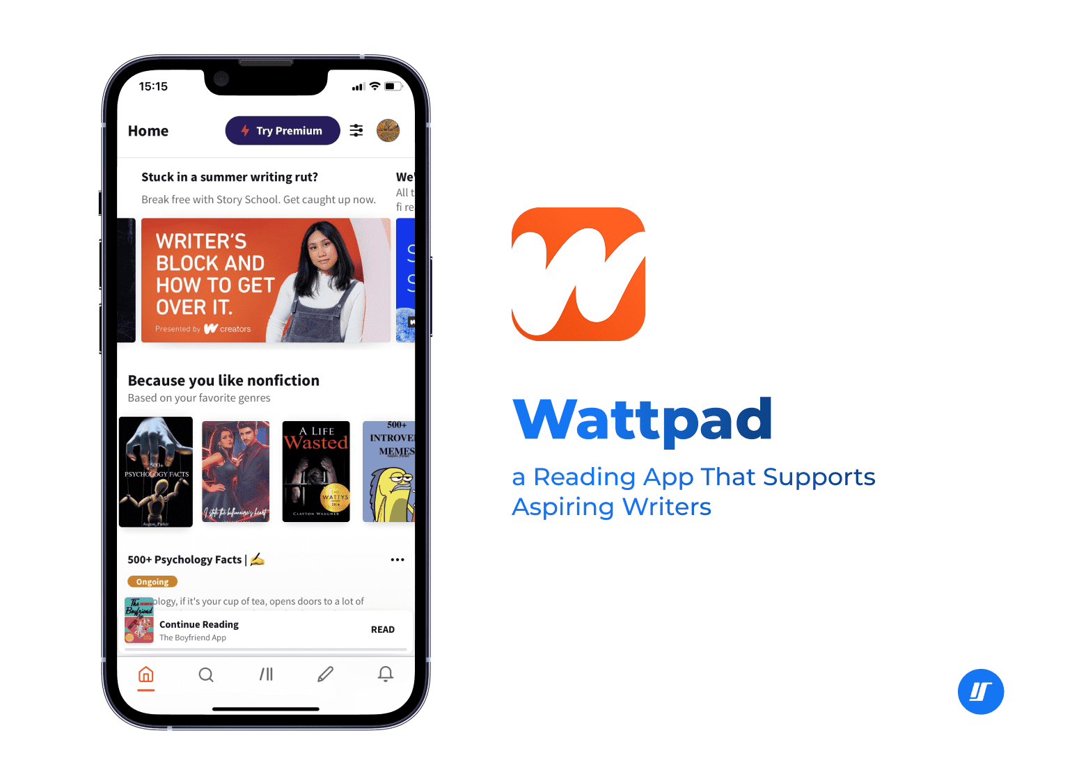 Wattpad app screenshot on the iPhone screen